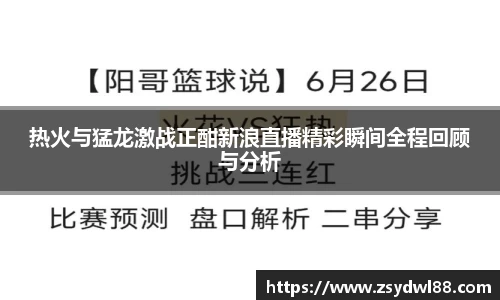 热火与猛龙激战正酣新浪直播精彩瞬间全程回顾与分析